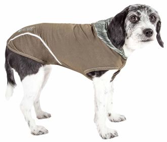 Pet Life Active 'Pull-Rover' Premium 4-Way Stretch Two-Toned Performance Sleeveless Dog T-Shirt Tank Top Hoodie (Color: Green)